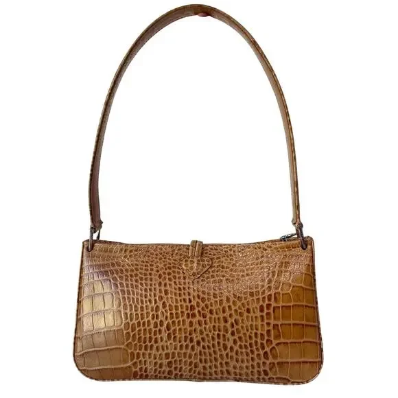 Longchamp Roseau Croc Embossed Shoulder Bag Vintage Leather Y2K Bamboo Toggle